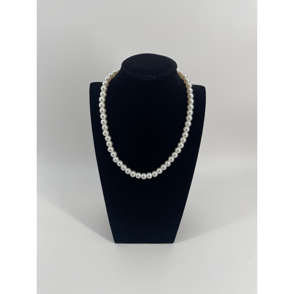 Faux Pearl Necklace Women White Beaded Adjustable Chain‎ Classic Elegant